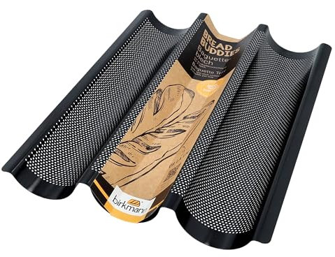 Birkmann, Bread Buddies Baguette Blech, Karbonstahl, perforierte Baguetteform für 3 Baguettes, mit Antihaftbeschichtung und Rezeptidee, 331006