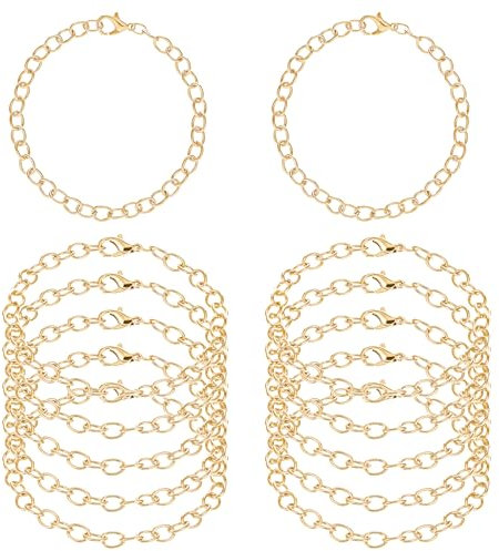 12 Pieces Gold Plated Chain Bracelets Gold Charm Bracelet Alloy Bracelet Link Chains DIY Charm Bracelet Chains Lobster Clasp Link Chain Bracelets for Men Women DIY Jewelry Bracelet Making Supplies