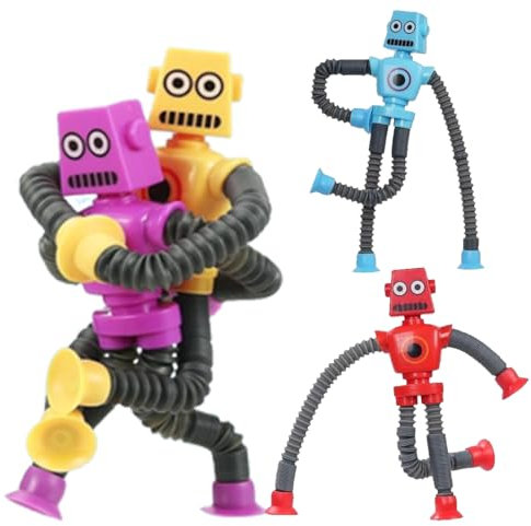4 Stück Teleskop Saugnapf Roboter Spielzeug, Roboter Saugnapf Spielzeug für Kinder, Roboter Stressabbau Spielzeug, Stressabbau-Fidget-Spielzeug,Gastgeschenke Für Jungen Und Mädchen