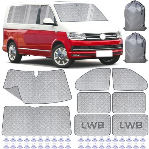 VexNook Innen Thermomatte Fahrerhaus Passend für VW T5/T6-8-teiliges Set, Mehrschichtiger,Reißfester Sonnenschutz, Einfache Montage,Vielseitig Nutzbar,Mit Aufbewahrungstasche (LWB (Langer Radstand))