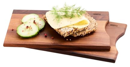 GEFU 2er Set Frühstücksbrettchen ENNO - Walnussholz Schneidebrett - Holz | Beidseitig nutzbar, antibakteriell & klingenschonend. Edles Design aus Europa ideal für Brot, Obst, Käse und Vesper.