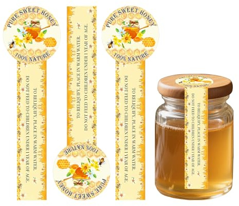500 Stück Pure Honey Aufkleber, sicher und sicher manipulationssichere Dichtungen Aufkleber für Deckel, 2,5 x 8,9 cm, manipulationssichere Aufkleber, Honiggläser, Flaschendeckel, Etiketten für