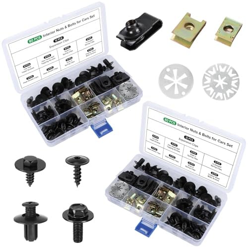 160 Stück Karosserieschrauben Set, Universal Blechmutter Schraube Mutter Clip Kit Mit Klemmscheiben, Metall U Typ Befestigungsclip, Kotflügelclip für Befestigen Reparieren Autoteil