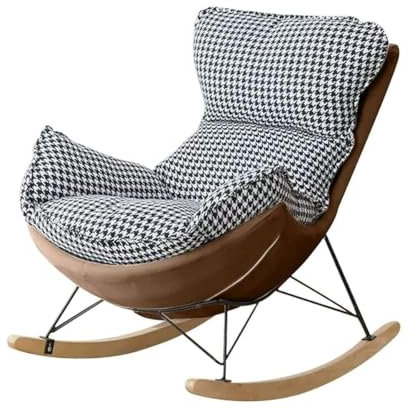 ZFGOJNBH Sillones cómodos para Sala de Estar, Mecedora Decorativa, Silla para Adultos con Asiento Acolchado, sofá Individual, Patas de Acero y Base de Madera, Mecedora Moderna tapizada (café + rejill