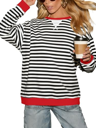 Dressmine Sweatshirts for Women UK Striped T Shirts Size 8 Daughter Gifts Cotton Oversized Casual Clothes Pullover Tee Black