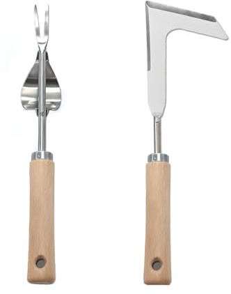 msymsyu Unkrautjäter 2 Stück – Fugenkratzer aus Edelstahl mit Holzgriff (32 cm & 31 cm) – Unkrautentferner für Fugen, Moos & Wurzeln in Boden und Pflasterflächen