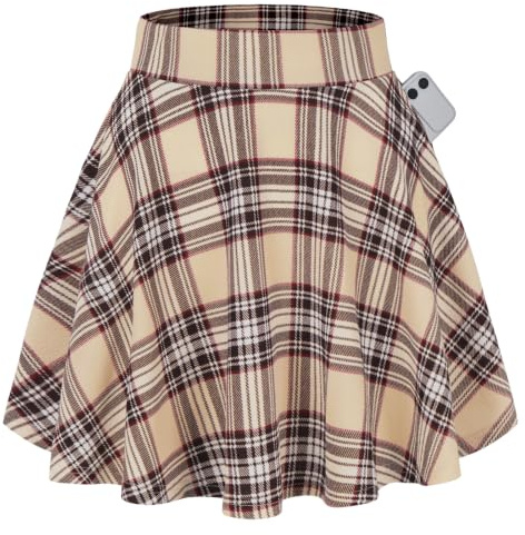 DJT Damen Minirock Mädchen Hohe Taille Faltenrock Basic Casual A Linie Mini Skater Rock mit Taschen