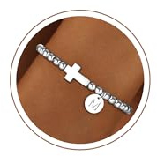SLOONG Armband Damen Gold Silber, 18K Gold/Silber Vergoldet Armband mit Buchstaben Kreuz Armbänder Personalisiert Armkette Schmuck Geschenke für Frauen Mädchen Kinder