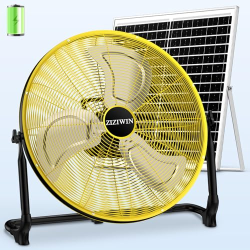 ZIZIWIN Ventilador solar grande de 20 pulgadas, ventilador de camping portátil inalámbrico, ventilador de batería recargable de larga duración, ventilador de piso inclinable de 360°, salida USB