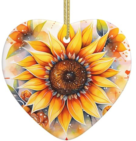 WHJSSF Gelbe Sonnenblume im Ölbild Weihnachten Keramik Liebe Anhänger Dekoration Innendekoration Festival Geschenk