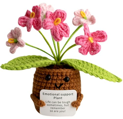 Emotional Support Gift, Gradient Pink Crochet Flower Pot Plant, Emotional Support Crochet Flower, Positive Gifts Cute Handmade Crocheted Flowers for Friends Family Home Office Desktops Car Decorations