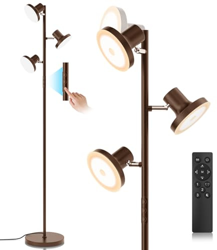SIBRILLE Stehlampe Wohnzimmer 36W 2500LM Stehlampe LED Dimmbar, Fernbedienung&Touch-Steuerung, 2700K-6500K 3-Licht Leselampe Stehleuchte Moderne Deckenfluter LED Dimmbar für Wohnzimmer Büro, Braun