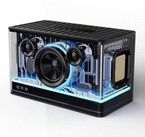 YUEHISY 45-W-Bluetooth-Lautsprecher mit RGB-Licht und LED-Uhranzeige, Echte Kabellose Stereo-Kopplung, 8000-mAh-Desktop-Lautsprecher für Partys zu Hause