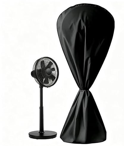 Housse de ventilateur sur pied d'extérieur en tissu Oxford noir 75 x 145 cm - Protection contre la poussière et les intempéries pour ventilateurs de sol ronds debout avec fermeture éclair et cordon