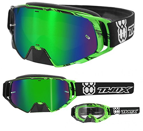 TWO-X Cross-Brille - Motocrossbrille mit verspiegeltem grünen Glas - Motorradbrille - Enduro & Downhill - Schutz-Brille - Rocket - Crush Schwarz-Grün