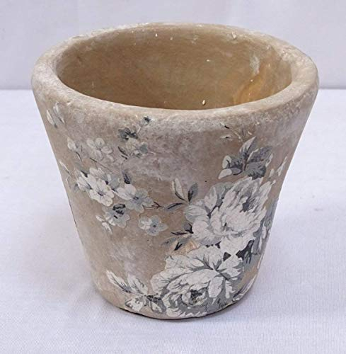 linoows Terrakotta Topf, Pflanztopf mit Rosen Motiv, Irdener Topf im Retro Stil 12 cm