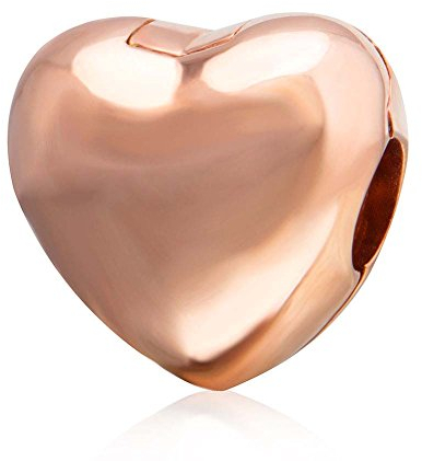 YiRong Jewelry Pandora Charm Bracelet Charm - Heart Clip Charm 925 Sterling Silver, Rose Gold Plated