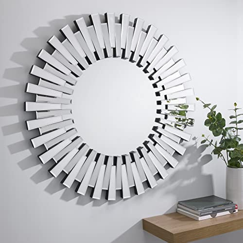 Furniturebox UK Round Wall Mirror - Starburst Round Small - Ideal For Living Room, Bedroom, Hallway - Contemporary Modern Small Silver Circle Mirror (60x60cm)