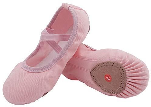 Acfoda Leinwand Ballettschuhe Mädchen Flache Ballettschläppchen Kinder Leicht Weich Schläppchen Ballerinas Tanz Gymnastik Schuhe mit Geteilter Ledersohle Rosa 31
