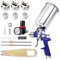 BANG4BUCK Professionelle HVLP Schwerkraft-Luft-Spritzpistole, 1,4 mm, 1,7 mm, 2,5 mm Düsen, 1000 cc Aluminiumbecher mit Messgerät für Autolack, Grundierung, Klar/Ãœberlack und