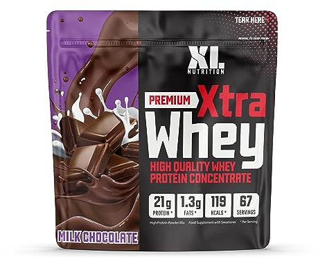 XL Nutrition Whey Protein Powder | High Protein, Low Carbohydrates | 67 Servings, 2kg | Suitable for Vegetarians | Ideal for Muscle Building, Recovery Support (Milk Chocolate)