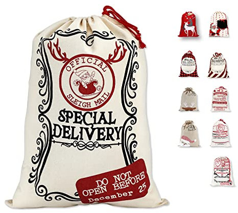 LessMo Bolsa de Lona de Santa Saco de Navidad, Bolsa Grande de Lona con cordón, Bolsa de Algodón Favores de Fiesta para Almacenamiento de Paquetes de Navidad Grandes