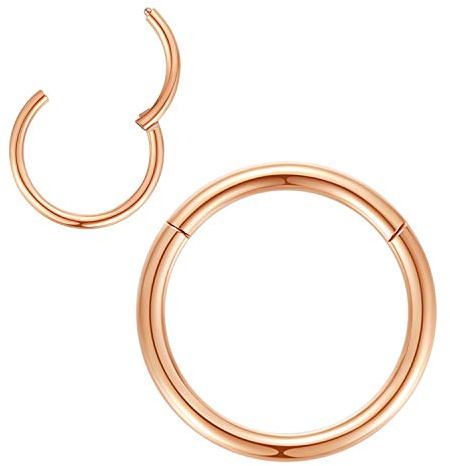 1,6mm 10mm Reifen Nasenringe für Männer und Frauen Nasenring Nasenring Reifen Roségold Septum Clicker Scharnierring 316L Chirurgenstahl Körper Piercing Ohrringe für Knorpel Helix Ohrkolben Daith Rook