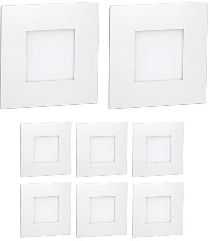 ledscom.de 8 Stück LED Treppenlicht/Wandeinbauleuchte FEX für innen und außen, eckig, 85 x 85mm, kaltweiß