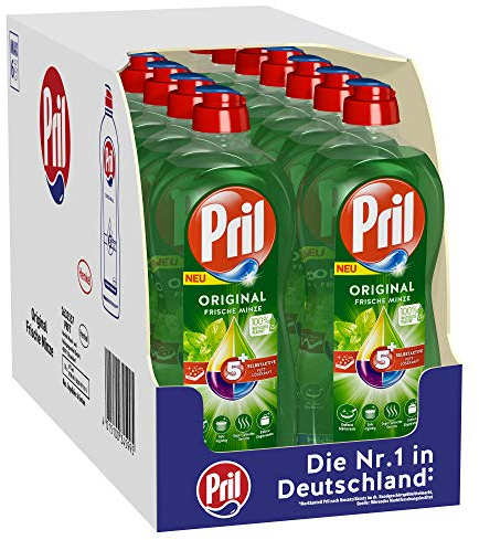 Pril 5 Plus Original Fresh Minze, detersivo per piatti a mano (14 x 675 ml) con potere sgrassante automatico