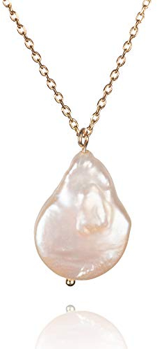 namana Barock-Halskette mit Perlen-Anhänger für Damen, Gold-Anhängerhalskette mit einer Barock-Perle, einfache Barockperlen-Damenkette, Perlenschmuck-Geschenke für Frauen, Teenager, Mädchen