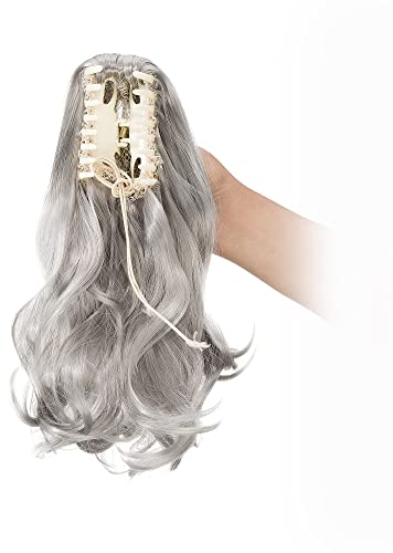 Cybelleza Haar Extensions Zopf Haarteil Clip in Ponytail Extensions Claw Pferdeschwanz Haarverlängerung günstig wie Echthaar Gewellt Lockig Kunsthaare 12 (Dunkelgrau)