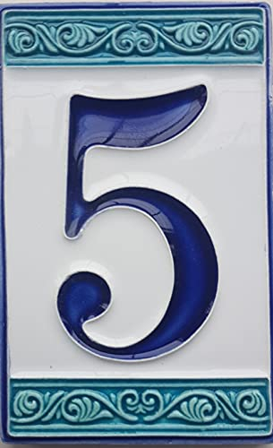 Hausnummern, handbemalt, italienische Keramik, Griechisches Design, Fliesengröße: 11 cm x 7 cm (5)