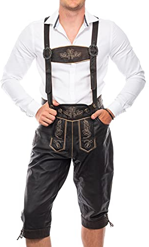 Brandsseller Pantalones de cuero para hombre, longitud Capri, color marrón oscuro Oktoberfest, marrón oscuro, 52