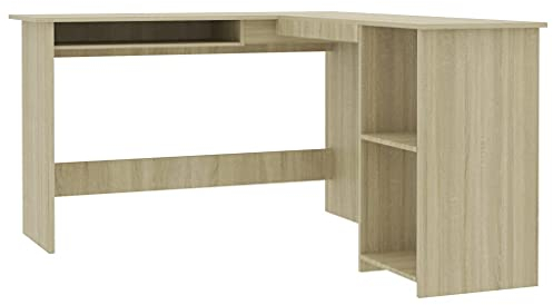 Susany Eckschreibtisch in L-Form mit verschiebbaren Tastaturbereich & Regalen Bürotisch Arbeitstisch Computertisch Arbeitsplatz Winkelschreibtisch Sonoma-Eiche 120×140×75 cm Spanplatte