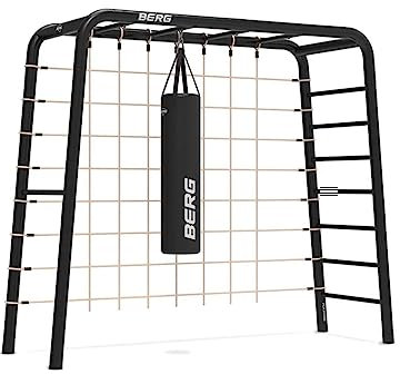 BERG PlayBase Medium TL 3-in-1 Spielplatz mi Regal, Leiter, Kletternetz M und Boxsack, Multifunktions Spielplatz für den Außenbereich
