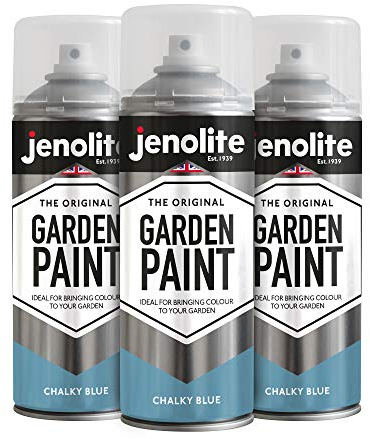 JENOLITE Vernice spray per mobili da giardino | BLU GESSOSO | Ideale per mobili da giardino e ornamenti | Utilizzare su legno, metallo, plastica, pietra, ceramica | 3 x 400ml (PANTONE 644U)