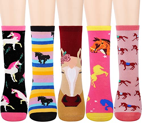 Jeasona 5 paires de chaussettes pour enfants chevaux pour filles Cadeaux de chevaux pour filles