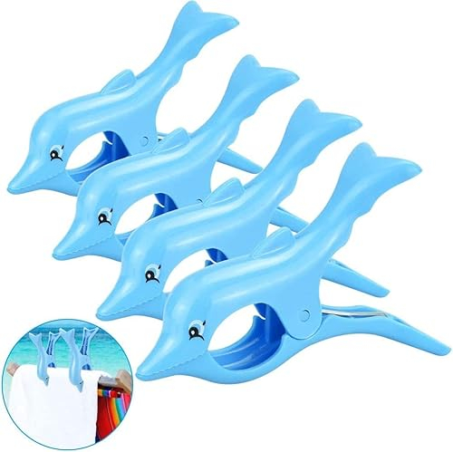 Norhogo 4 Stück Delphin-Strandstuhl-Handtuchclip, Liege Groß Strandtuch Klammern für Strandtuch, Super Winddicht für Handtuch-Clip blau