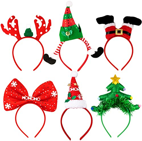 BETESSIN 6Pièces Bandeaux Drôles Noël Renne Amusants Sapin de Noël Serre-Tête Costume Cadeaux Cercle Bande Cheveux Fête Couronne Décorations pour Noël