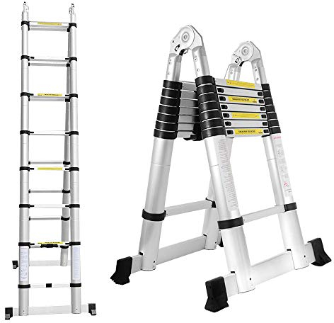 Ansobea Teleskopleiter Ausziehbare Leiter Aluminium, Rutschfester Klappleiter, Stehleiter Mehrzweckleiter, 150 kg 330 Pfund Belastbarkeit, Aluminiumleiter (2.5M+2.5M)