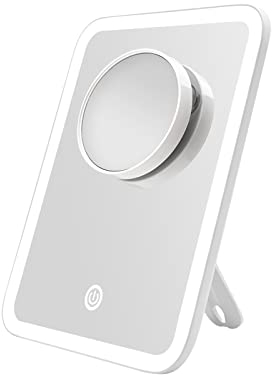 EMKE Kosmetikspiegel mit Beleuchtung, Dimmbarer Tischspiegel Schminkspiegel mit LED Licht - 180°Drehbar, USB-Direktversorgung, Makeup Spiegel mit 1/3x Vergrößerung für schminken, rasieren etc.