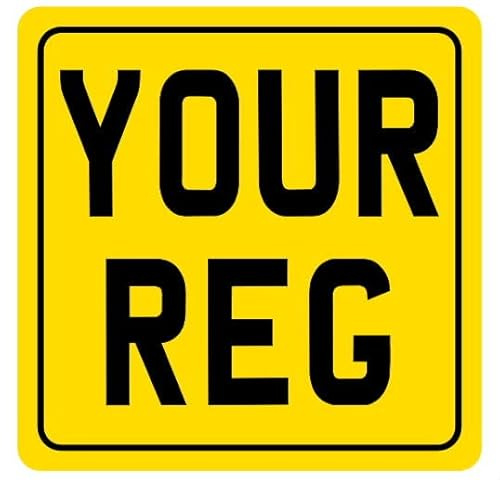 16,5 x 16,5 cm (6 1/2 Zoll) eckig, hinten (gelb mit schwarzen Zeichen), nicht-legales Anzeigeschild mit Rand – Nummernschild, kein Nummernschild, Motorrad, Fahrrad, Trike, Roller, Quad (6,5 x 6,5 cm)