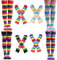 Barrlves 2/4 Sets Damen Gestreifte Kniestrümpfe Lange Strick Armstulpen Fingerlose Handschuhe für Halloween Kostüm, 4 Sets gestreifter Regenbogen, Einheitsgröße