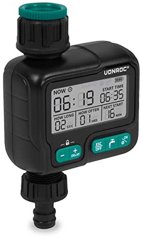 VONROC Minuteur d'Arrosage Numérique - Programmable de 1 Heure à 15 Jours - Arrosage Automatique Entre 1 Sec à 99 Min - Automatisez Votre Arrosage en Toute Simplicité