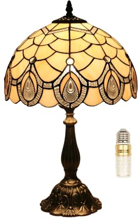 FUMAT Tiffany Tischlampe, Retro Lampe, Kleine Nachttischlampe, Deko Tischleuchte, Glas Lampenschirm, Mit E27 LED Glühbirne, für Schlafzimmer Wohnzimmer Büro