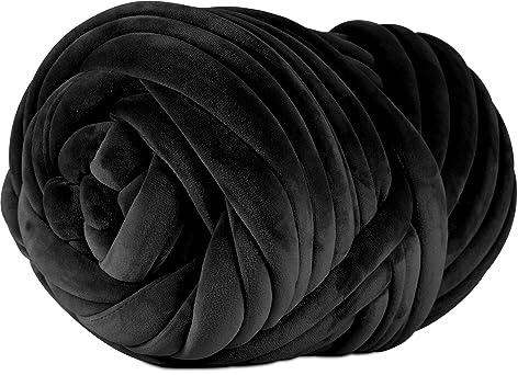 SOJITEK 1 kg superweiches Samt-sperriges Garn für Handstricken, Decke, Kissen, Handtasche, DIY, schwarz, 36 Yards, Armstrickgarn für klobige, geflochtene Knoten, Überwurf, Decke, Weben Handwerk Häkeln