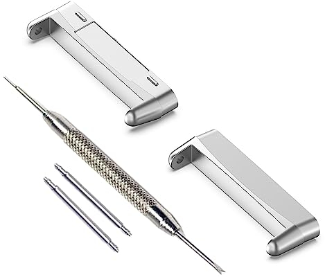 Miimall [2 Stück Kompatibel mit Fitbit Versa 4 Armband Anschluss, Edelstahl Metall Connectoren Fitbit Sense 2 Armband Adapter Verschleißfest Uhren Adapter für Fitbit Versa 3/Versa 2/Sense 1-Silber