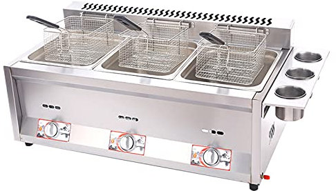 Friteuse à gaz Commerciale Professionnelle, friteuse GPL en Acier Inoxydable, contrôle de la température sur Pied, Puissance de feu réglable, avec paniers et Couvercle, Facile à Nettoyer