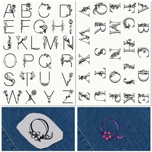 craspire 52 Stück Buchstabe AZ Wasserlösliche Stickstabilisatoren Handnähen Stick-Und Stitch-Transfers Papier Abwaschbar Vorgedruckte Selbstklebende Muster Für Taschen Stoff Nähen Liebhaber