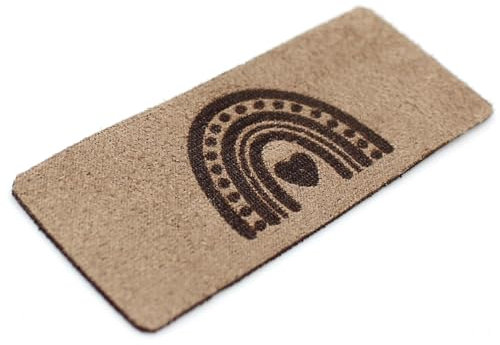 VmG-Store 10x Labels zum Aufnähen Stoff Etiketten aus Wildleder Optik Tags Textiletiketten für Kleidung und Applikation (Regenbogen (SetES15), 10er Set)